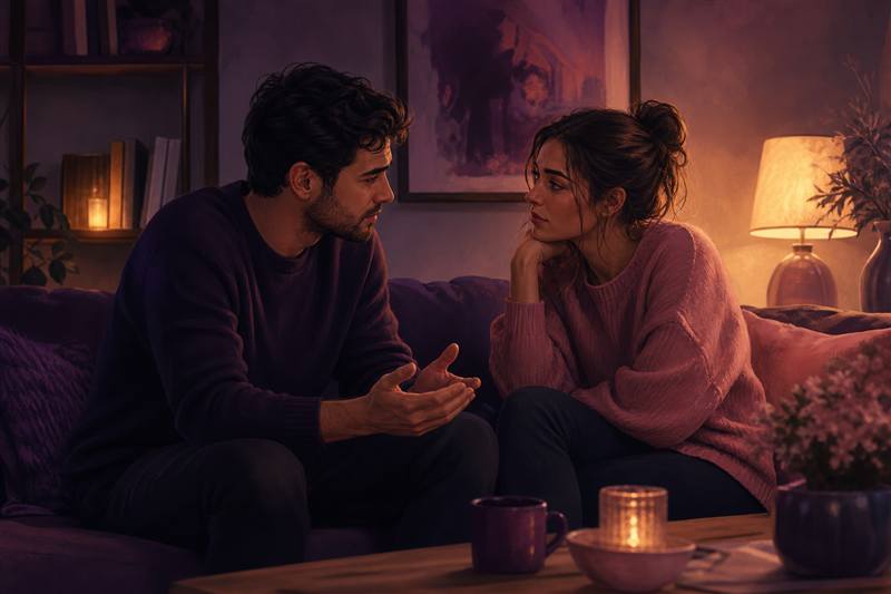 Couple playing deep conversation games and connecting at home