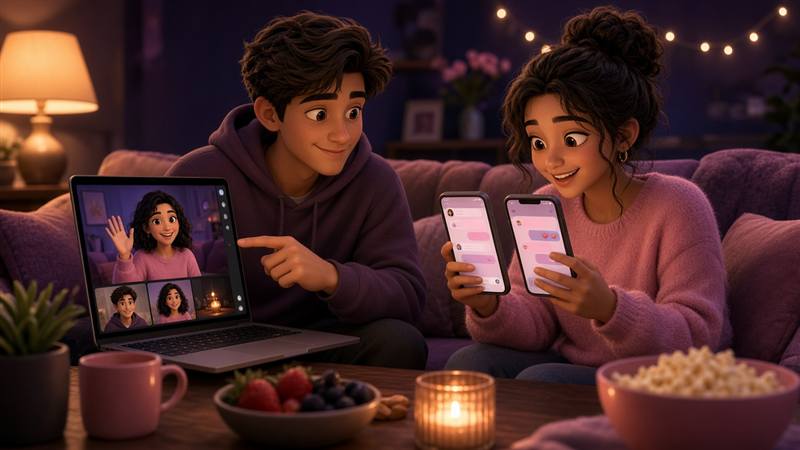 Couple choosing between Discord voice and iMessage for a couple game night