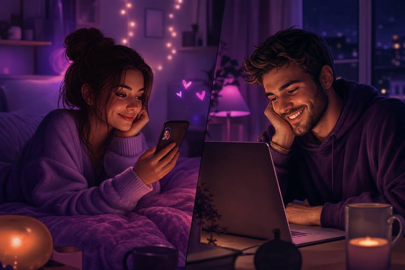 Couple playing FaceTime games together on a video call