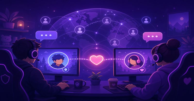 Two people playing an online game together after matching with a stranger