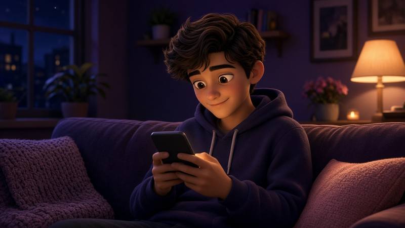 Person on a couch calmly drafting a text to ask for a second date